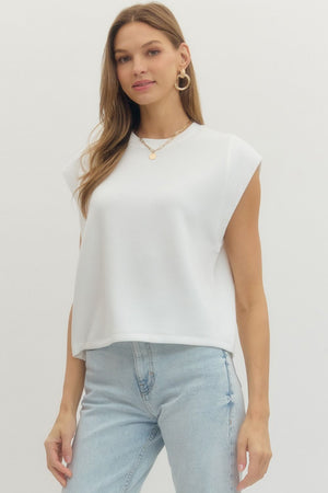 ENTRO INC Women's Top Solid Cap Sleeve Crew Neck Pullover Top