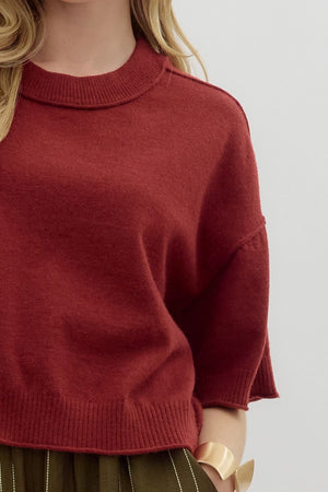 ENTRO INC Women's Top Solid Sweater Knit ¾ Wide Sleeve Pullover