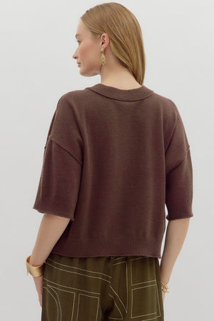 ENTRO INC Women's Top Solid Sweater Knit ¾ Wide Sleeve Pullover