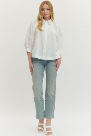 ENTRO INC Women's Top Solid textured 3/4 sleeve top