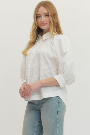 ENTRO INC Women's Top Solid textured 3/4 sleeve top