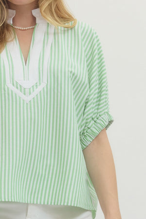 ENTRO INC Women's Top Striped Short Dolman Sleeve Top