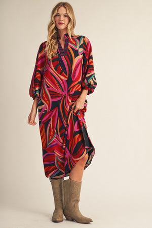 Side Slit Boho Floral Midi Dress