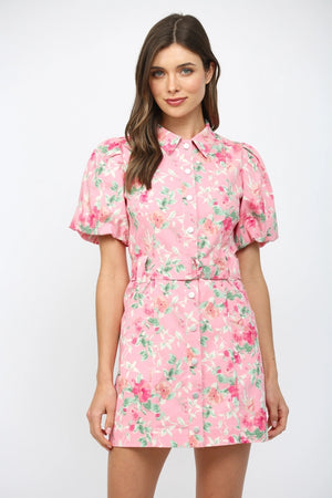 FATE BY LFD Women's Dresses Floral Print Belted Button Down Mini Dress
