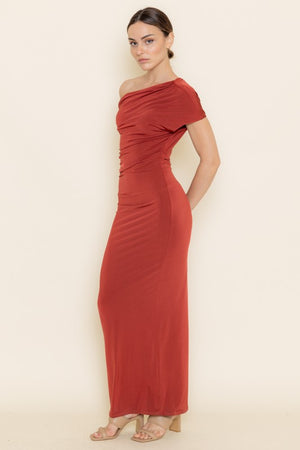 FORE COLLECTION Women's Dresses Asymmetrical Off Shoulder Gathered Maxi Dress
