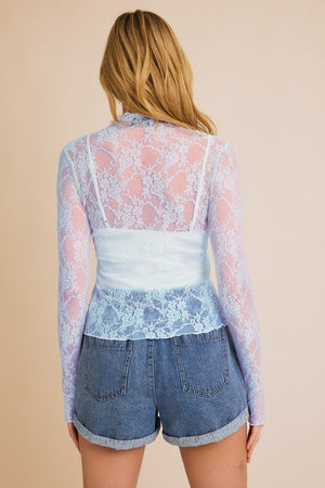 Gilli Clothing Women's Top Long Sleeve Merrow Hem Floral Mesh Top