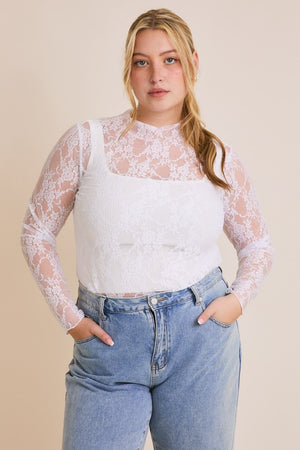 Gilli Clothing Women's Top Plus Size Long Sleeve Merrow Hem Floral Mesh Top || David's Clothing