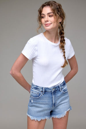 HIDDEN JEANS Women's Shorts Medium Wash Frayed Stretch 3in Inseam Shorts