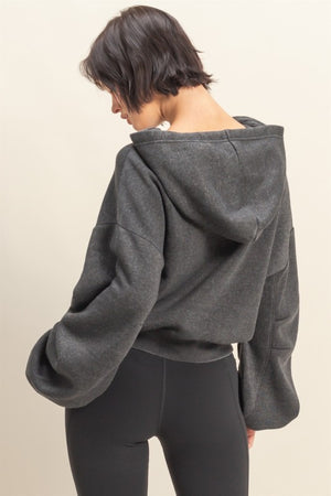 HYFVE INC. Women Jackets V-neck Drawstring Detail Long Sleeve Crop Hoodie