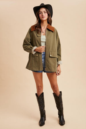 IN LOOM Women Jackets Corduroy Collared Cotton Chore Jacket