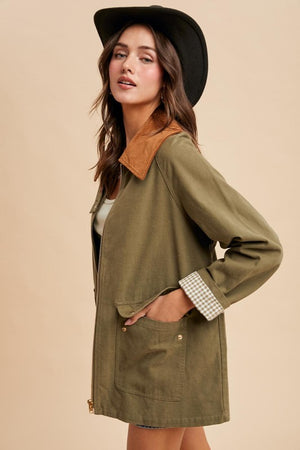 IN LOOM Women Jackets Corduroy Collared Cotton Chore Jacket