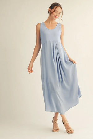 Front Pleat Detail Solid Mix Match Dress