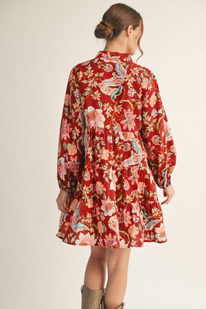 JODIFL Women's Dresses Button Down Floral Paisley Babydoll Dress || David's Clothing