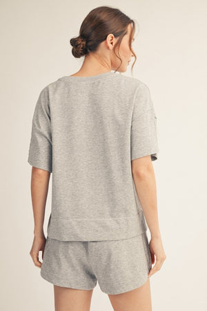 JODIFL Women's Set Lace Accent Washed Top & Shorts Sets