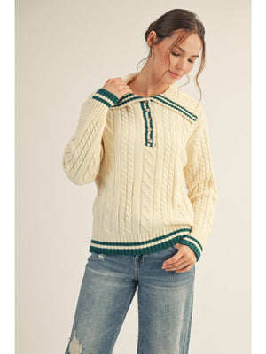 JODIFL Women's Sweaters Cable Knit Polo Sweater Top