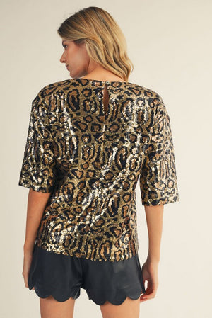 JODIFL Women's Top Animal Pattern Sequins Top