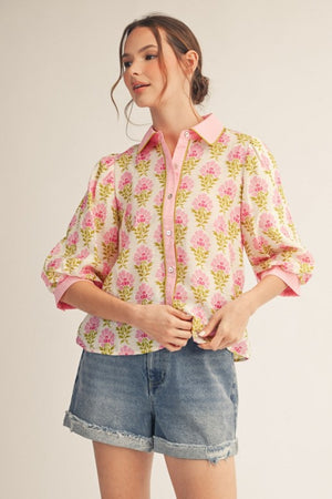 JODIFL Women's Top Button Down Lovely Floral Top
