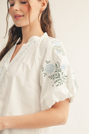 JODIFL Women's Top Embroidery Detail Woven Solid Top