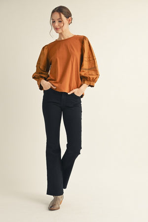 JODIFL Women's Top Ladder Lace 3/4 Sleeves Solid Top