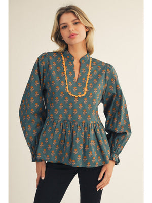 JODIFL Women's Top Ruffled Long Sleeves Floral Peplum Top || David's Clothing