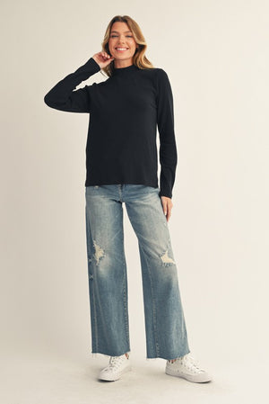 JODIFL Women's Top Solid Basic Mock Neck Top