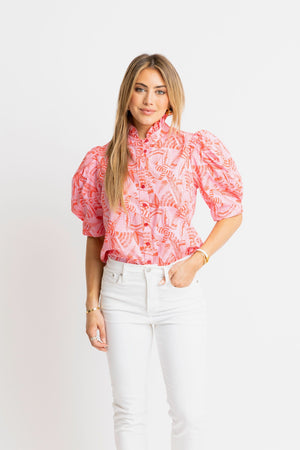 KARLIE CLOTHES Women's Top Karlie Tropical Linen Button Top