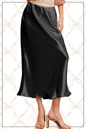 LA MIEL Women's Skirts BLACK / S Dressy Satin Long Panel Silhouette Skirt JDP4232Z1B
