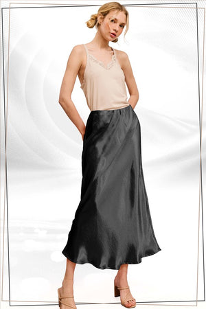 LA MIEL Women's Skirts Dressy Satin Long Panel Silhouette Skirt