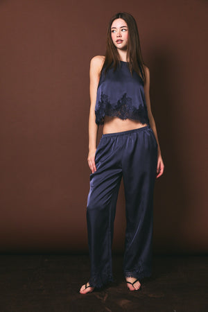LELIS COLLECTION Women's Pants Elastic Waist Lace Trim Wide Leg Pants