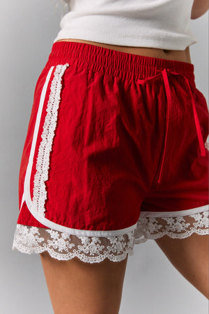 LELIS COLLECTION Women's Shorts Elastic Waist Lace Trim Detail Low Waist Track Shorts