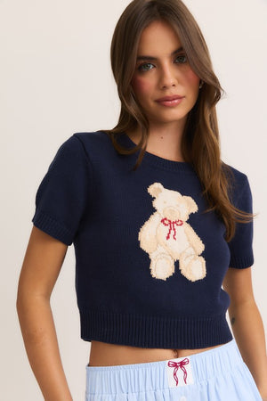 LELIS COLLECTION Women's Sweaters Short Sleeve Crew Neck Teddy Bear Sweater Top