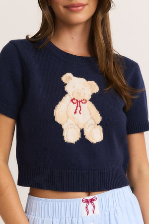 LELIS COLLECTION Women's Sweaters Short Sleeve Crew Neck Teddy Bear Sweater Top
