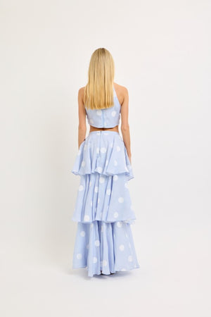 LENA Women's Skirts Big Polka Dot Halter Neck Top And Layerd Maxi Skirt Set