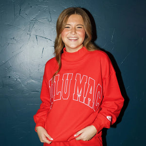 LU LU MAC Women's Sweatshirt RED / XS Lulu Mac Stitch Mockneck Terry Cloth Top LM-TP-1002R
