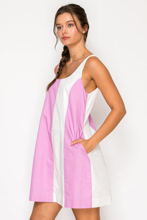 MEET ME IN SANTORINI Women's Dresses Pink Poplin Color Block Dress