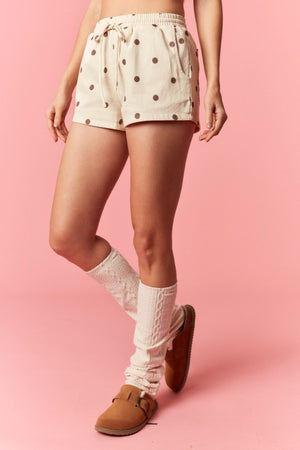 PEACH LOVE Men's Shorts Polka Dot Printed Twill Denim Micro Shorts