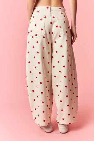 PEACH LOVE Women's Jeans Polka Dot Printed Wide Denim Pants