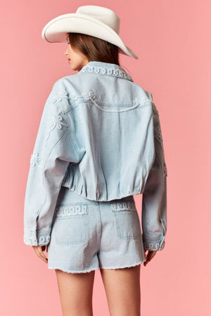 PEACH LOVE Women's Skirts Washed Frayed Denim Tape Detailed Wrap Skorts