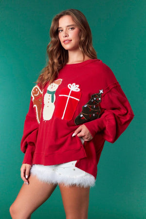 PEACH LOVE Women's Sweaters Christmas Patches Detailed Sweatshirt