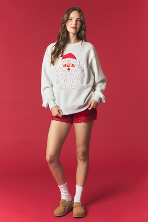 PEACH LOVE Women's Sweatshirt Santa Fur Embo Detailed French Terry Sweatshirt