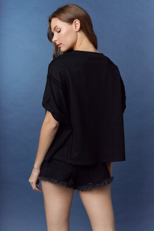 PEACH LOVE Women's Top 'Georgia' Heavy Crochet Embroidery Tee || David's Clothing