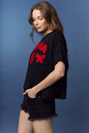 PEACH LOVE Women's Top 'Georgia' Heavy Crochet Embroidery Tee || David's Clothing