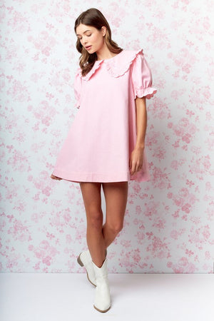 RARERAW Women's Dresses Bow Embroidered Collar Babydoll Dress