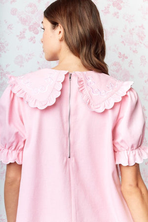 RARERAW Women's Dresses Bow Embroidered Collar Babydoll Dress