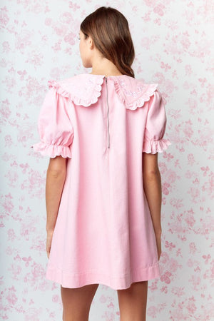 RARERAW Women's Dresses Bow Embroidered Collar Babydoll Dress