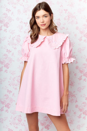 RARERAW Women's Dresses Bow Embroidered Collar Babydoll Dress