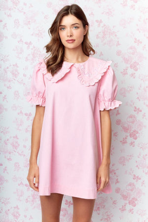 RARERAW Women's Dresses Bow Embroidered Collar Babydoll Dress