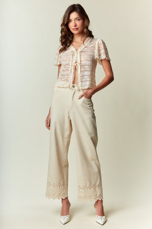 RARERAW Women's Pants Scallop Hem Eyelet Detail Wide-leg Pants