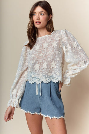 RARERAW Women's Top Daisy Garden Lace Top