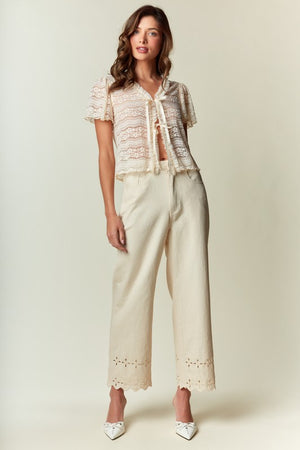 RARERAW Women's Top Soft Lace Tie-front Blouse